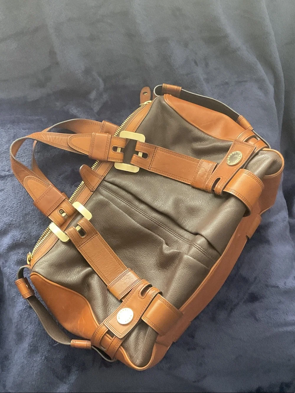 Michael Kors Two-Tone Brown Leather Weekender Duffel Bag